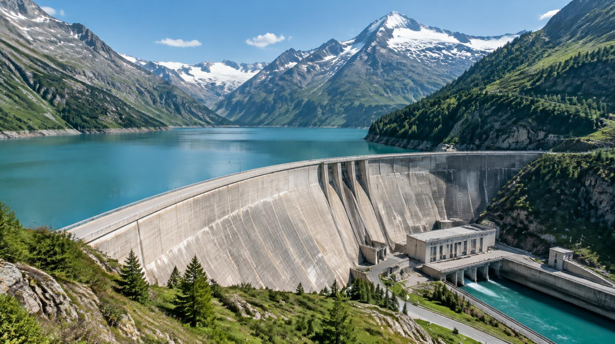 Large hydroelectric dam in a Swiss alpine valley